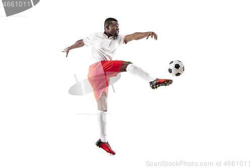 Image of Professional african football soccer player isolated on white background