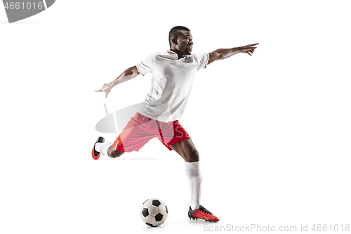 Image of Professional african football soccer player isolated on white background