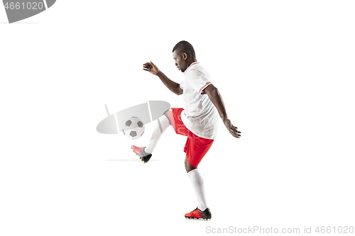 Image of Professional african football soccer player isolated on white background