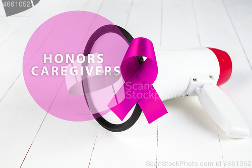 Image of The plum color ribbon for honor caregiver campaign in November.