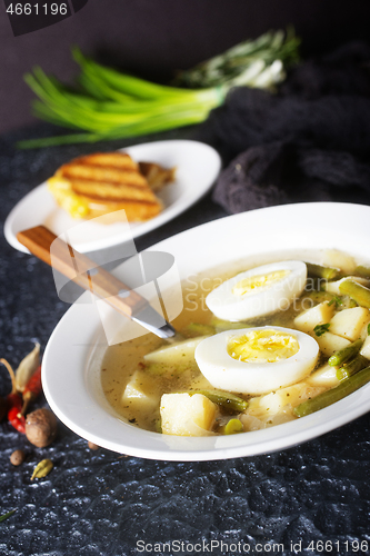 Image of soup with vegetables and egg