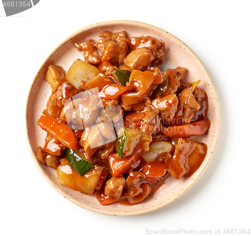 Image of pork and vegetables in sweet and sour sauce