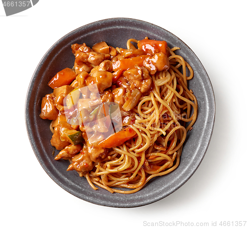 Image of bowl of fried noodles and meat