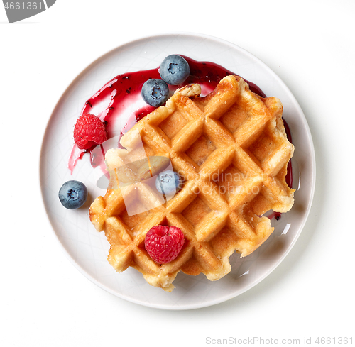 Image of dessert of belgian waffle and fresh berries