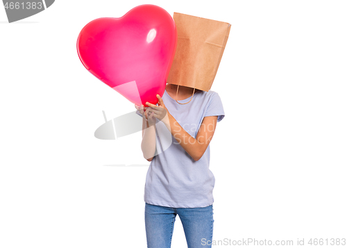 Image of Girl with paper bag over head