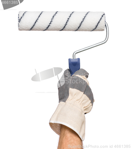 Image of Hand with glove and paint roller