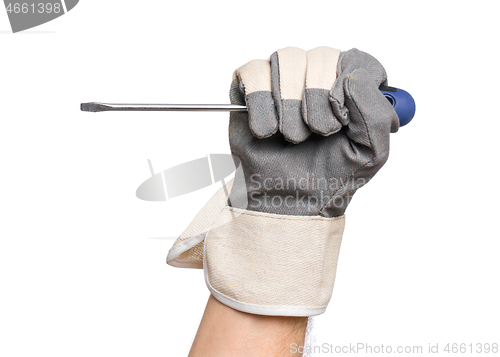 Image of Hand with glove and screwdriver