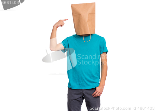 Image of Boy with paper bag over head