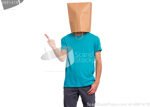 Image of Boy with paper bag over head