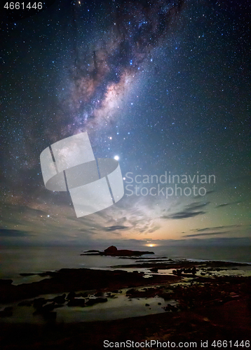 Image of Milky way over the coast as dawn approaches