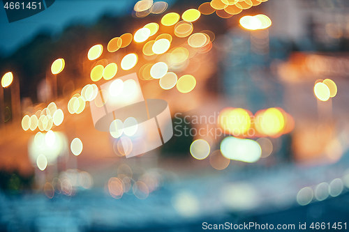 Image of Night city street lights bokeh background