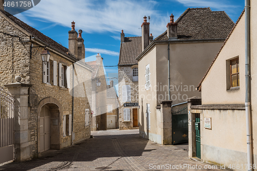 Image of MEURSAULT, BURGUNDY, FRANCE- JULY 9, 2020: The street with ancient buildings in the Meursault