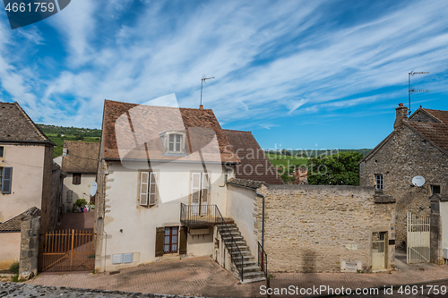 Image of MEURSAULT, BURGUNDY, FRANCE- JULY 9, 2020: Typical living houses in Meursault