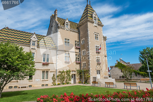 Image of MEURSAULT, BURGUNDY, FRANCE- JULY 9, 2020: The town hall in Meursault