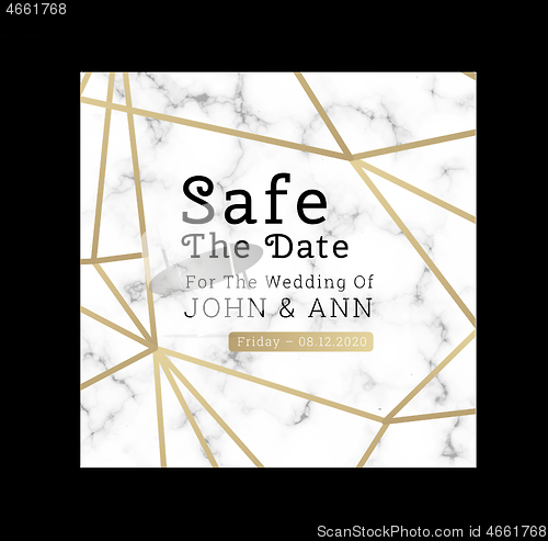 Image of Invitation wedding illustrations in art deco style. Geometric golden lines on marble background. Vector