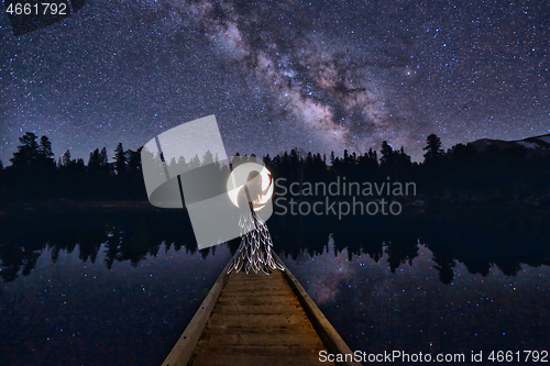 Image of Milky Way Reflection on Lake in Eastern Sierra Mountains USA