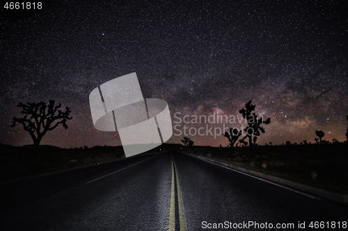 Image of Milky Way Core with Road in the Desert of Joshua Tree National P