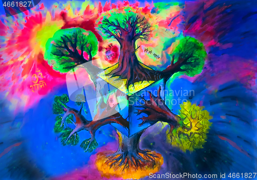 Image of Fantastic Visionary Art  Painted on Fabric By Acrylic Paint