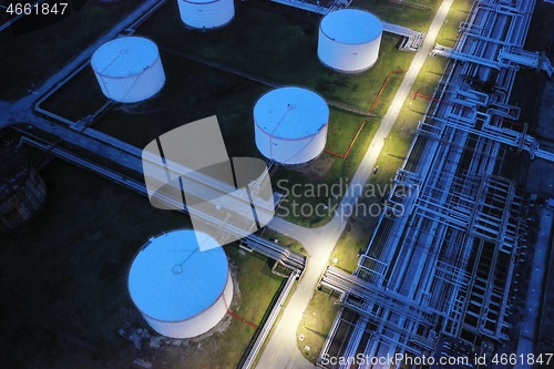 Image of oil petrol refinery tank aerial top view