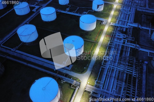 Image of oil petrol refinery tank aerial top view