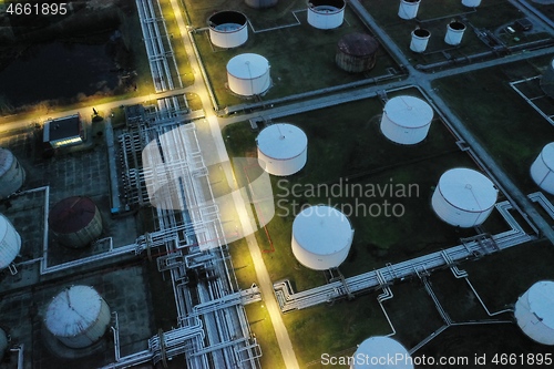 Image of oil petrol refinery tank aerial top view