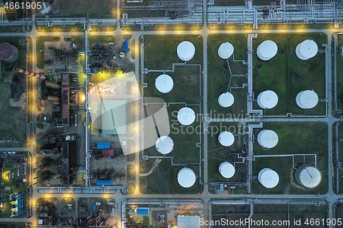 Image of oil petrol refinery tank aerial top view