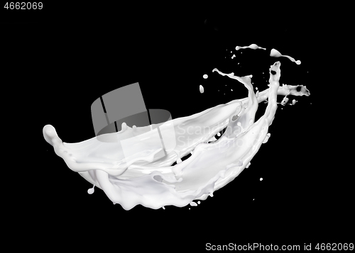 Image of Floating fresh milk or yoghurt splashing with drops against black background.