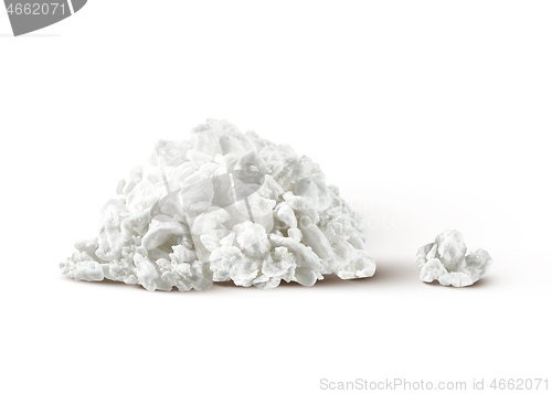 Image of Homemade organic milk product - fresh cottage cheese on a white background.