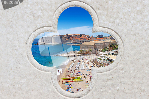 Image of Panorama view on the historical old town Dubrovnik, through ston