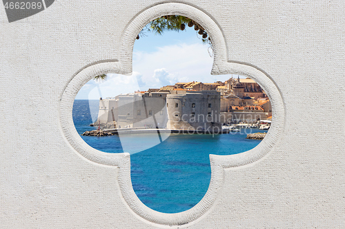 Image of Panorama view on the historical old town Dubrovnik, through ston