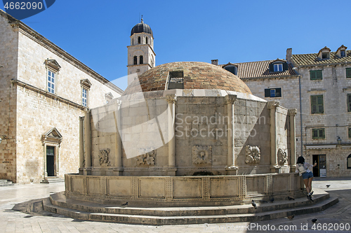 Image of Big Onofrio Fountain on the Square at Stradun Street in Dubrovni