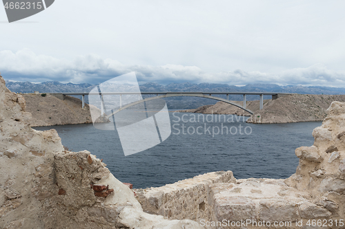 Image of Island of Pag old desert ruins and bridge panorama view, Dalmatia, Croatia