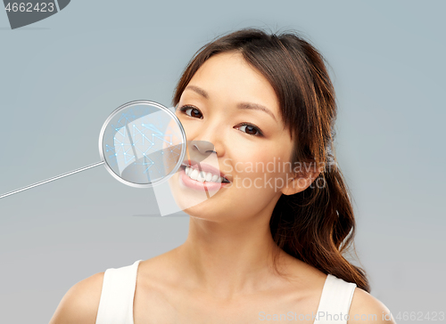 Image of face of happy smiling young asian woman