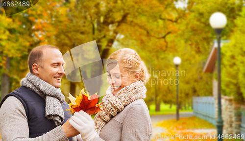 Image of smiling couple in autumn park