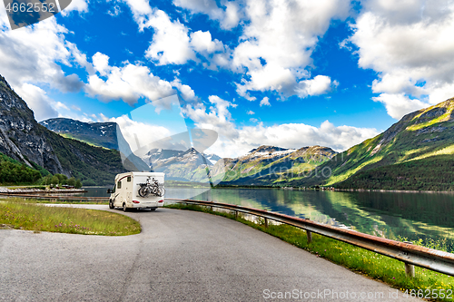 Image of Family vacation travel RV, holiday trip in motorhome