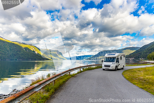 Image of Family vacation travel RV, holiday trip in motorhome