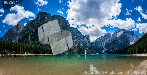 Image of Lake Lago di Braies in Dolomites, Italy Alps