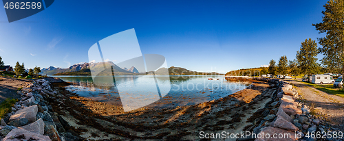 Image of Beautiful Nature Norway natural landscape. View of the campsite 