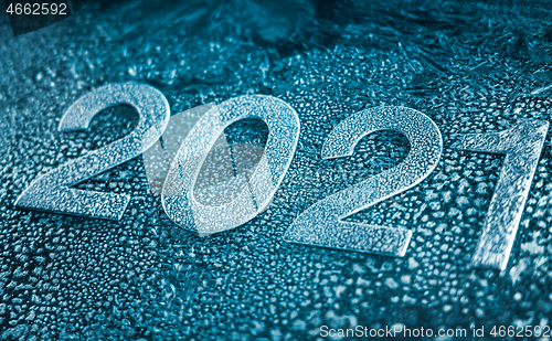 Image of New Year\'s Eve 2021 Winter background - Frost pattern on the gla