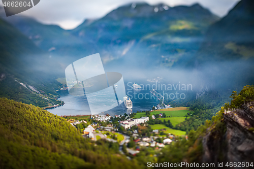 Image of Geiranger fjord, Norway Tilt shift lens.