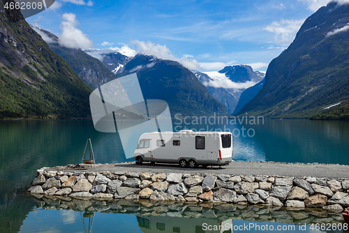 Image of Family vacation travel RV, holiday trip in motorhome