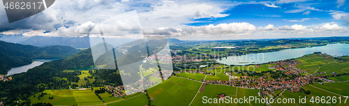 Image of Panorama from the air sunset Forggensee and Schwangau, Germany, 