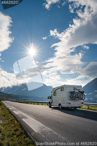 Image of Family vacation travel RV, holiday trip in motorhome