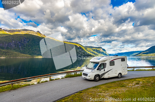 Image of Family vacation travel RV, holiday trip in motorhome