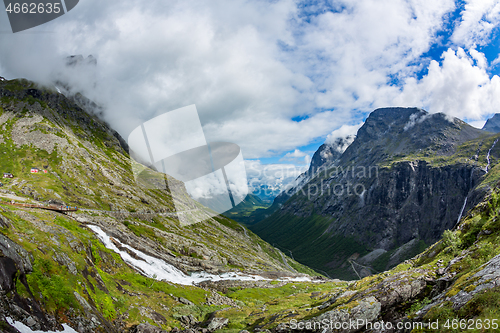 Image of Troll\'s Path Trollstigen or Trollstigveien winding mountain road