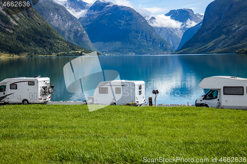 Image of Family vacation travel RV, holiday trip in motorhome