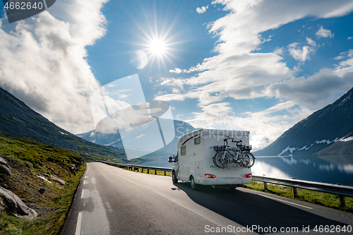 Image of Family vacation travel RV, holiday trip in motorhome