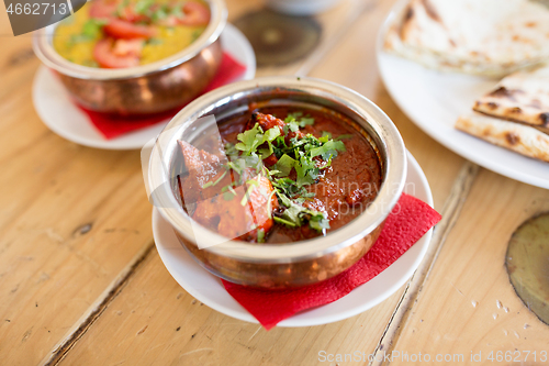 Image of close up of kidney bean masala in bowl on table