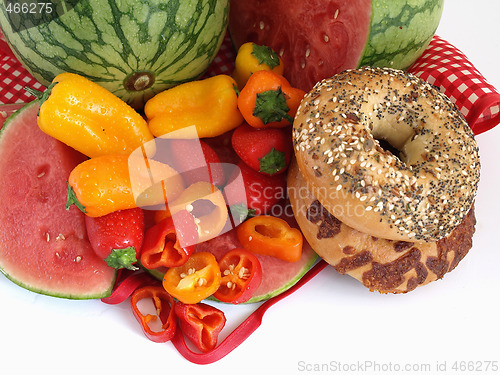 Image of Bagels and Colorful Peppers