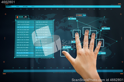 Image of hand scan on touch screen scanning for data access